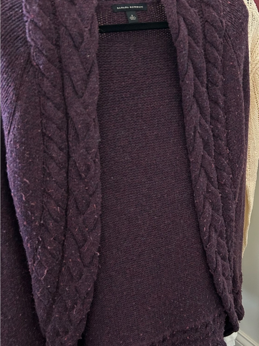 Banana Republic Women's Cable Knit Open Cardigan - Plum